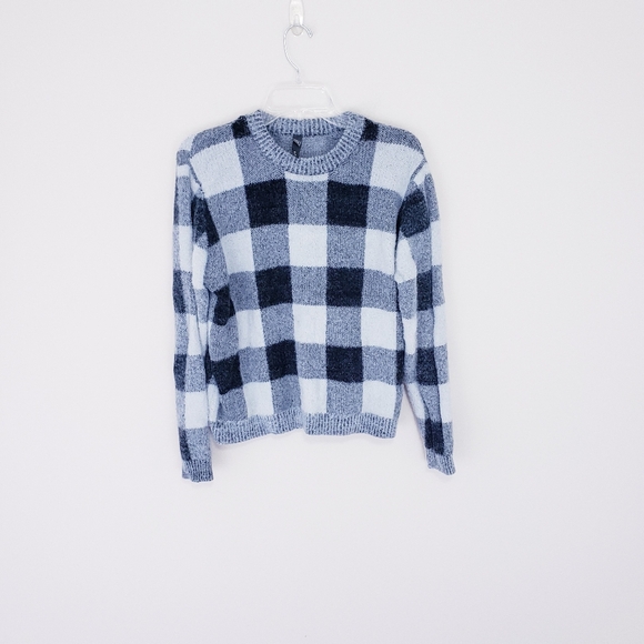 Alya Fuzzy Gray Black Plaid Check Sweater  Size Medium Mohair - Picture 2 of 7